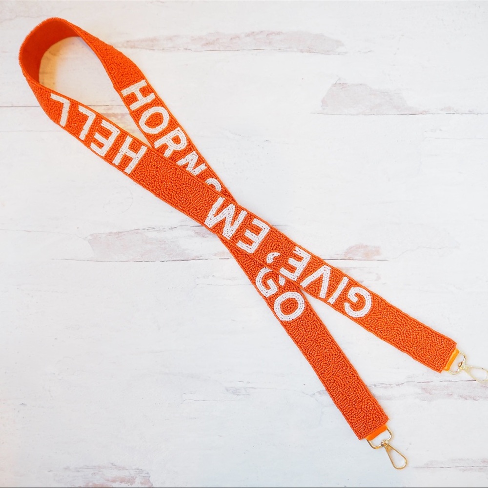 Beaded Texas Give ‘Em Hell Horns Collegiate Game Day Purse Strap